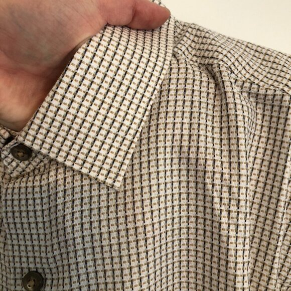NEW NWT HART SCHAFFNER MARX Mens White Tan Brown Woven Checkered Button Down XL - Picture 6 of 11